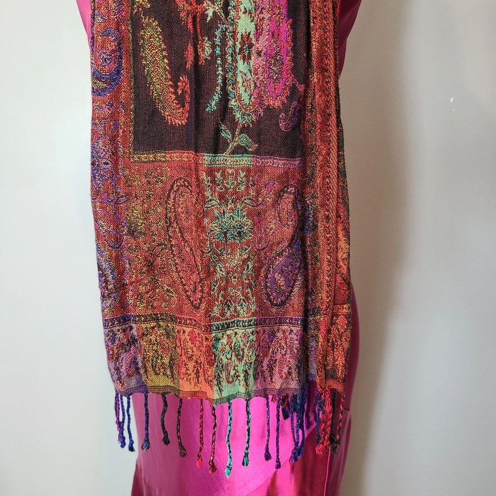 Sacred Threads Soft Scarf Fringe Patchwork Paisley Boho Art Gypsy 70